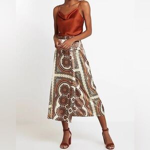 Topshop Satin Mandala Paisley Print A-line Midi Wrap Skirt | Size 8